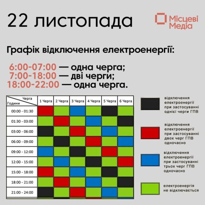 Графік відключення світла на завтра, 22 листопада, за повідомленням АТ “Чернігівобленерго”