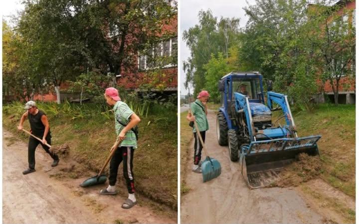 У Сосниці комунальники прибрали узбіччя та тротуар на вулиці Чернігівській